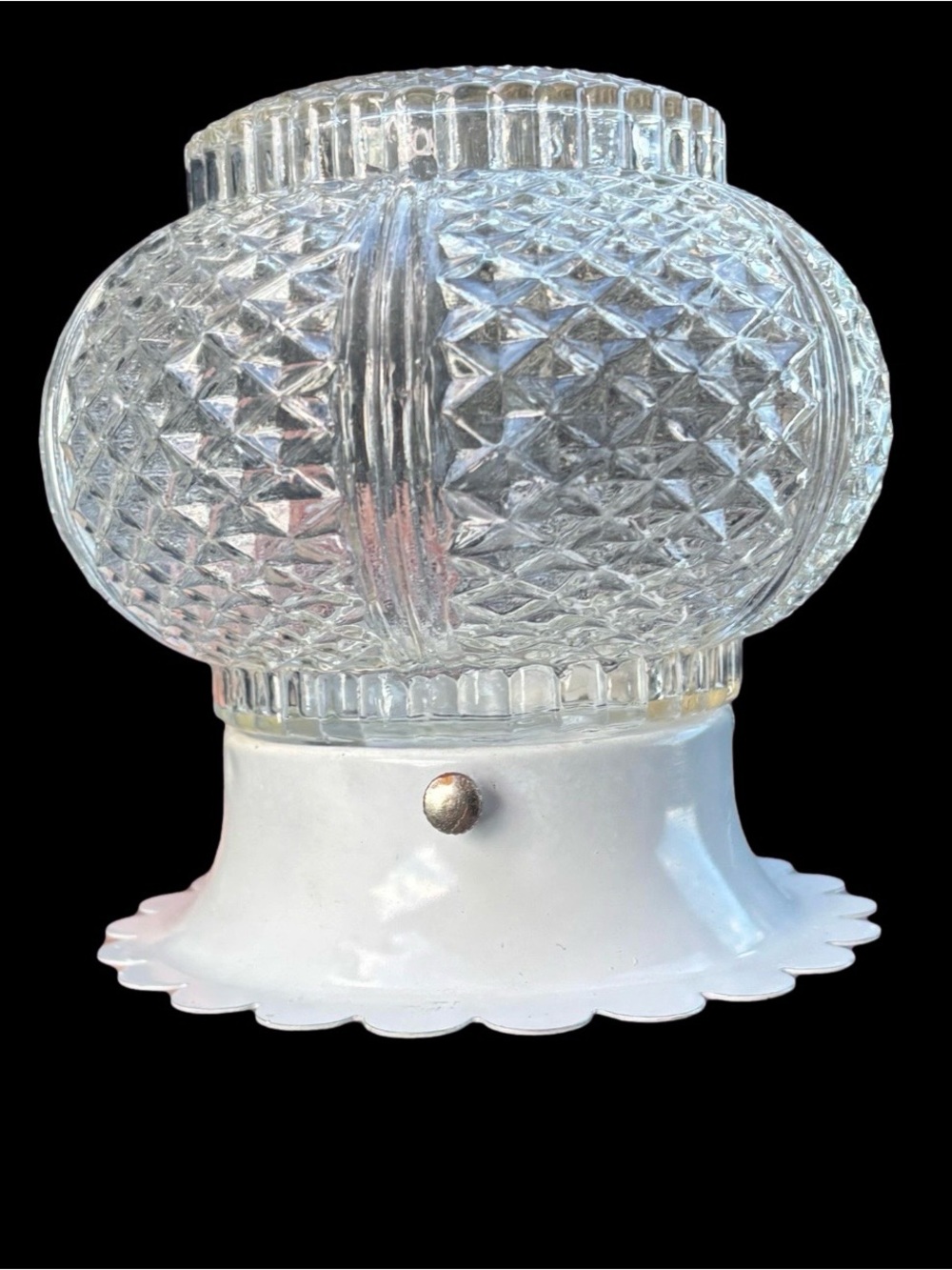 Vintage Clear Pressed Glass Lamp Shade Scalloped Metal Base 60s